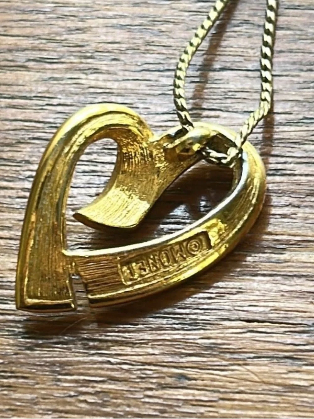 Sliding Open Heart Pendant Necklace Yellow Enamel Gold Tone Vintage 1968 MONET